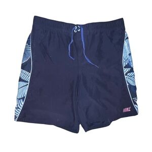 Nike Swim Trunks Vintage Navy Floral Print Swoosh Logo Swim Trunks Size Large
